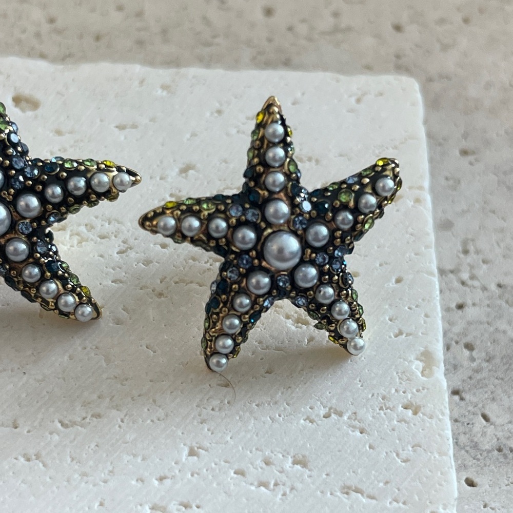 Swarovski Starfish Earrings Crystal Pearl Ocean Stud Statement Jewelry - Picture 2 of 3